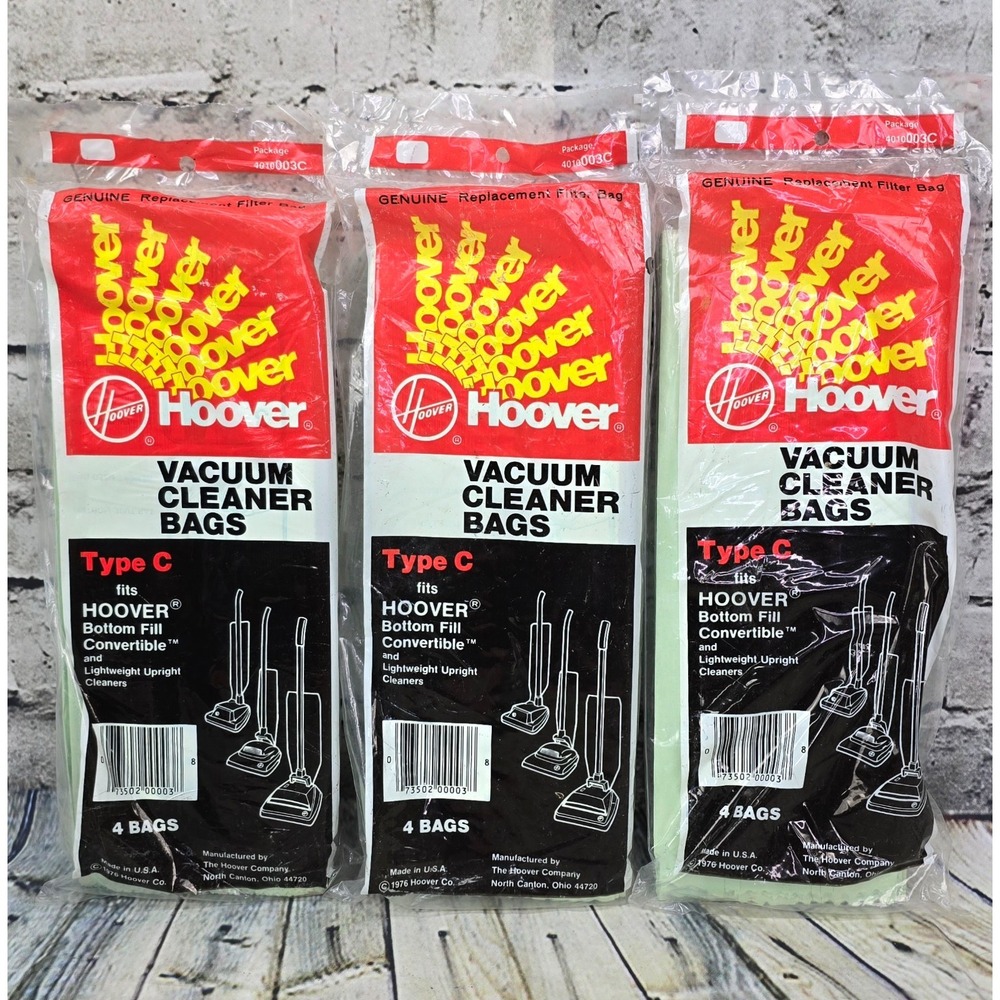 3 Packs Hoover Type C Vacuum‎ Bags 4010003C NOS 4 Bags Each Bottom Fill Upright
